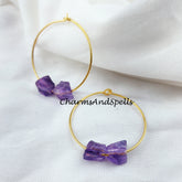 Raw Amethyst Earring, Loop Earring, Gold Plated Earring, Gemstone Earring, Birthstone Earring